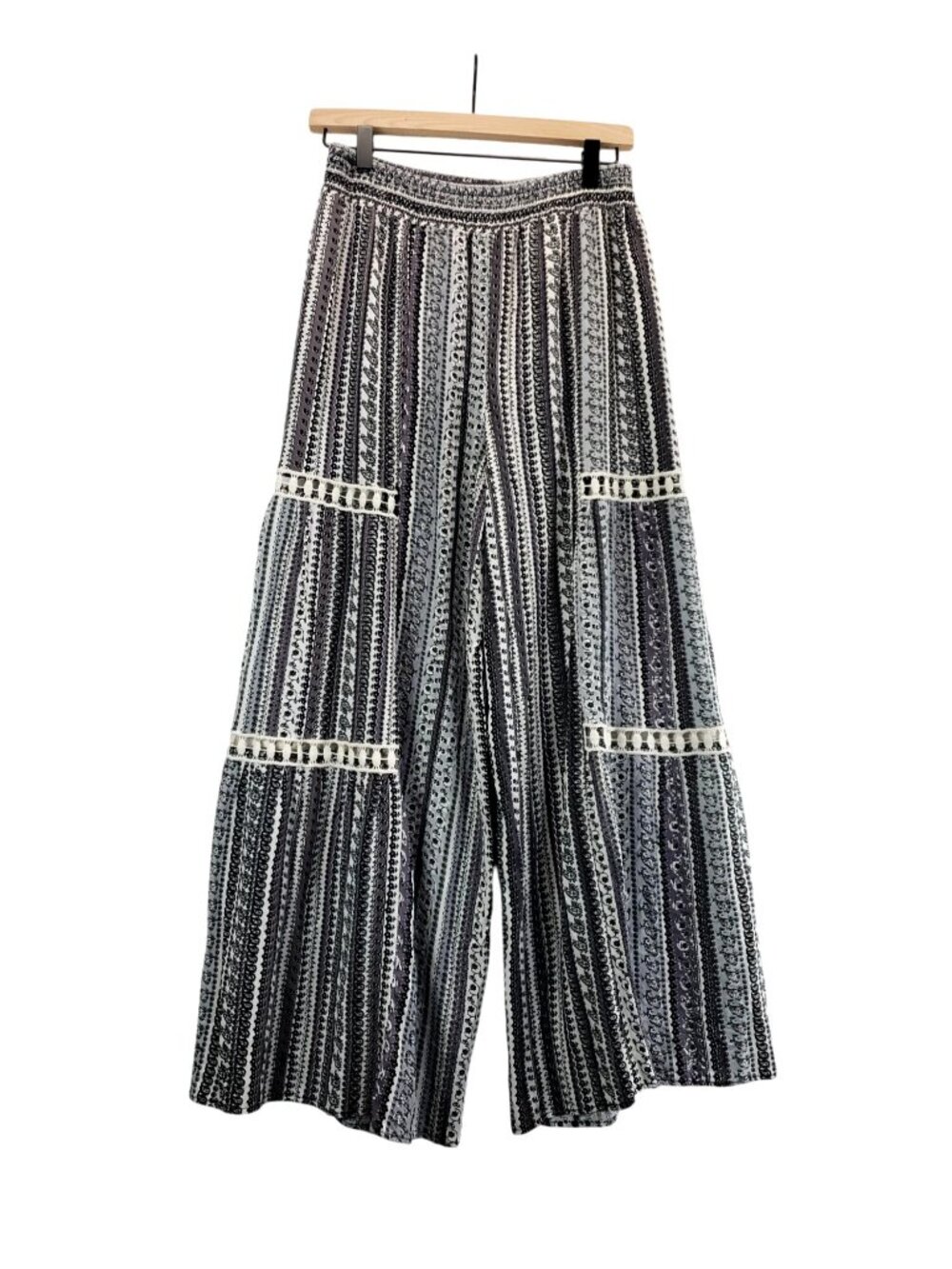 Wide Leg Pants Boho Sz S by Love Wish Black White Floral Lace Palazzo Hippie